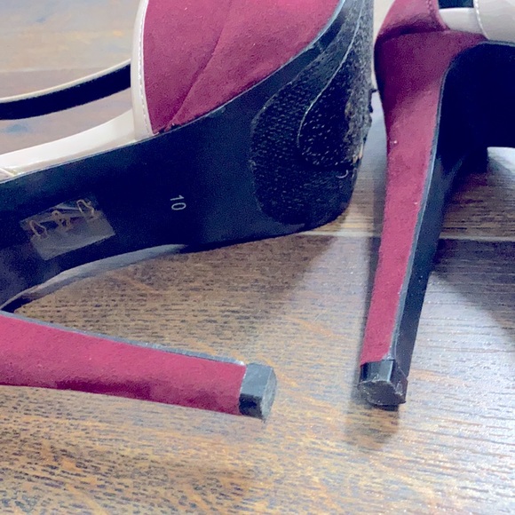 Platform Pumps. Wine pump with blush straps. - Picture 4 of 6